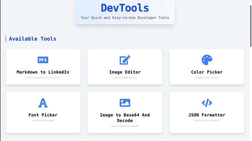 Dev Tools Dashboard